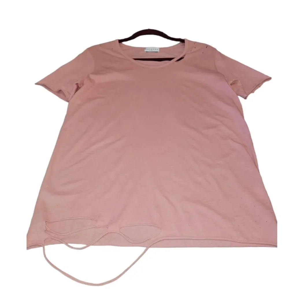 NWOT Drifter Dusty Pink Mauve Distressed Shredded Short Sleeve Top t-shirt M - Picture 2 of 13